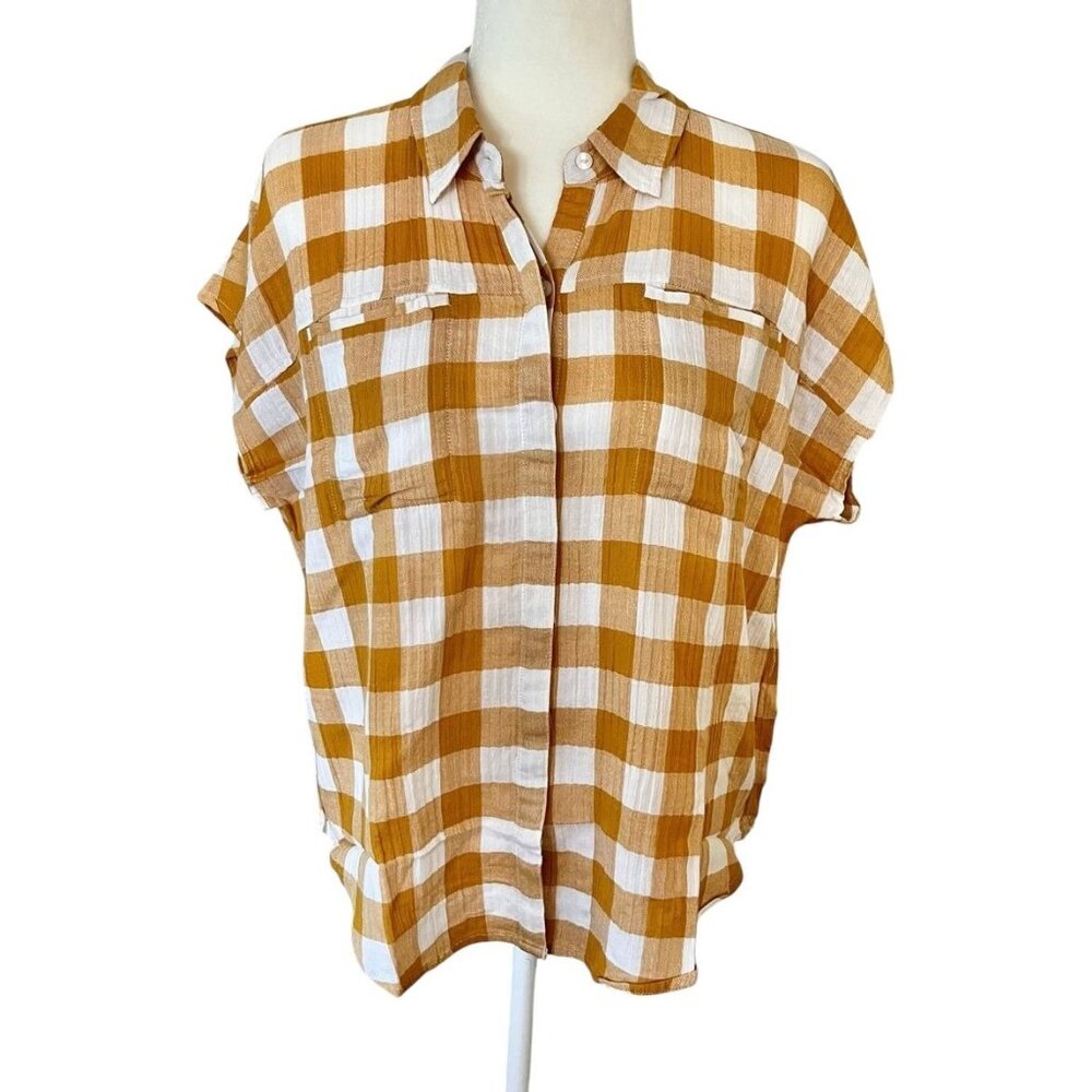 Lucky Brand Women's Size Small Gold Plaid Button Front Shirt New